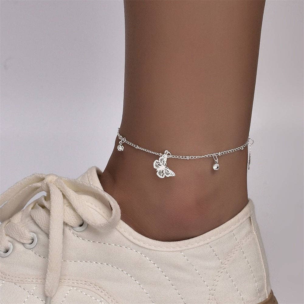 Dainty Gold Butterfly Ankle Bracelet Anklet in Solid Copper: Gold