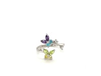 Sterling Silver Rhodium Plated Floral Toe Ring with Multi-Tone Cubic Zirconia 