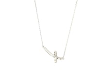 14k White Gold Diamond Embellished Cross Motif Necklace (.21cttw)