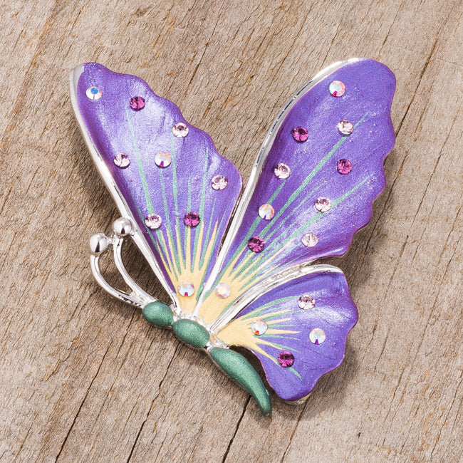 Purple And Rhodium Butterfly Brooch With Crystals
