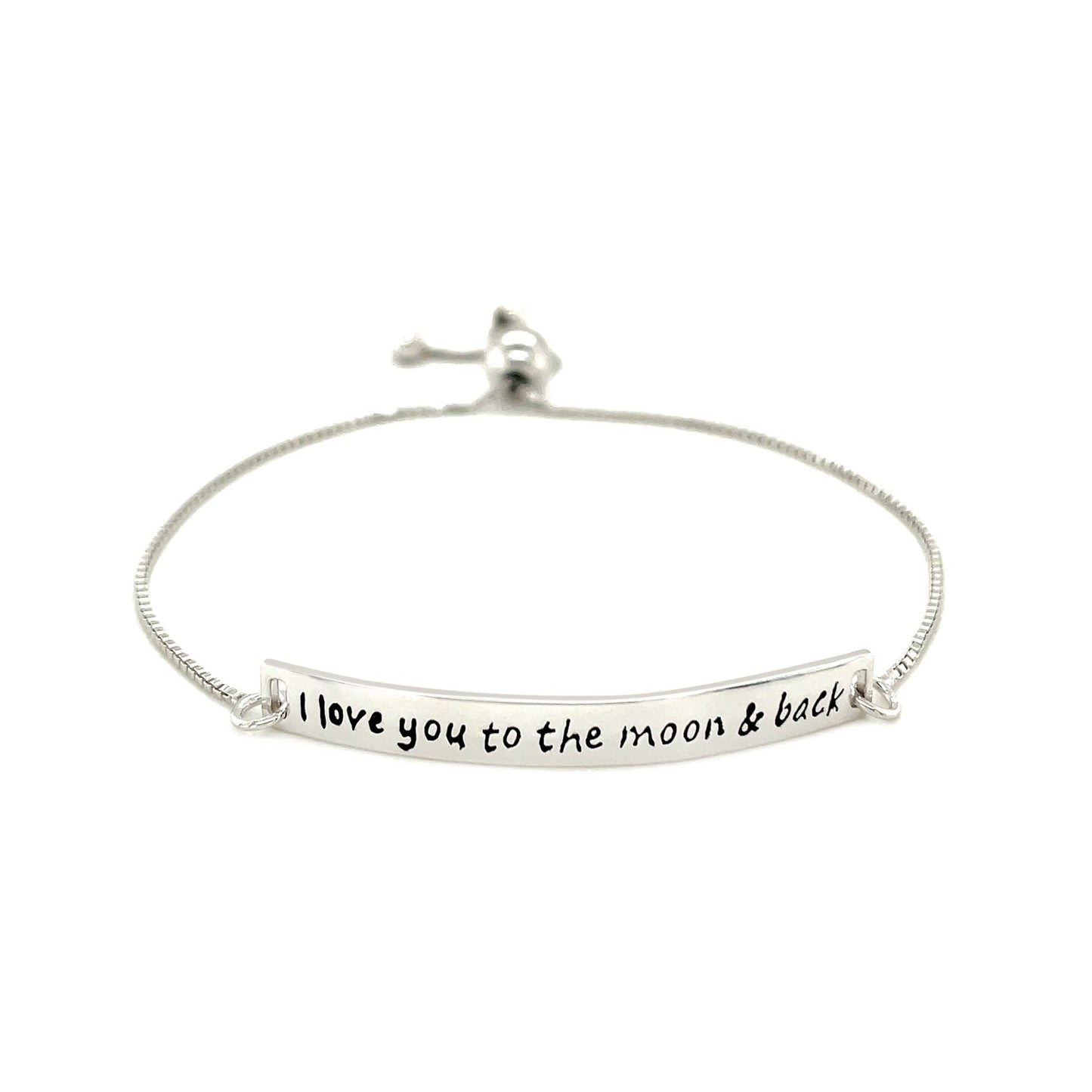 Sterling Silver Adjustable I Love You to the Moon and Back Bracelet