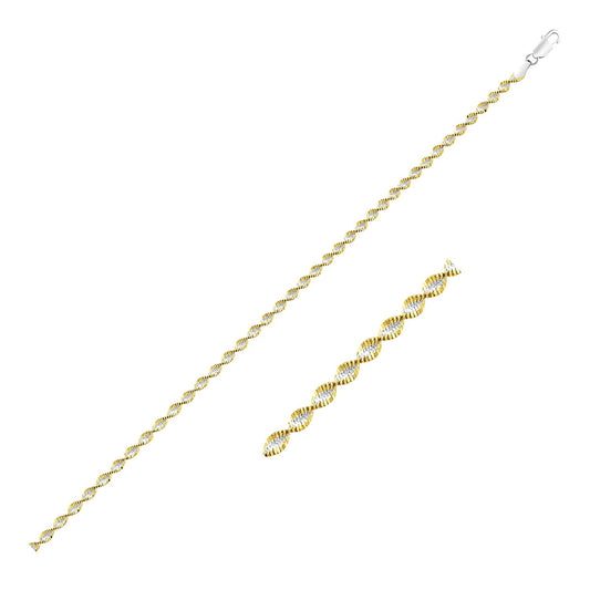 Sterling Silver Yellow Toned Twisted Chain Anklet