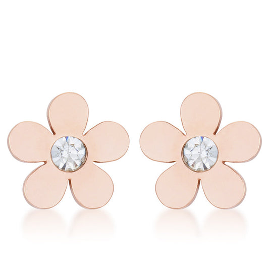 Daisy 0.3ct CZ Rose Gold Stainless Steel Flower Stud Earrings