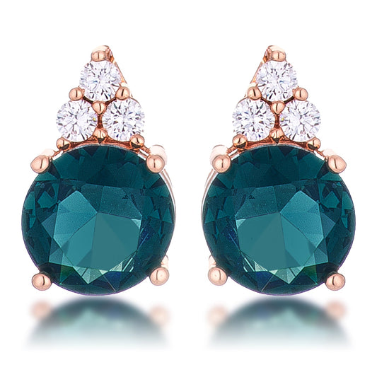 Simple Rose Gold Plated 9mm Blue Green CZ Stud Earring