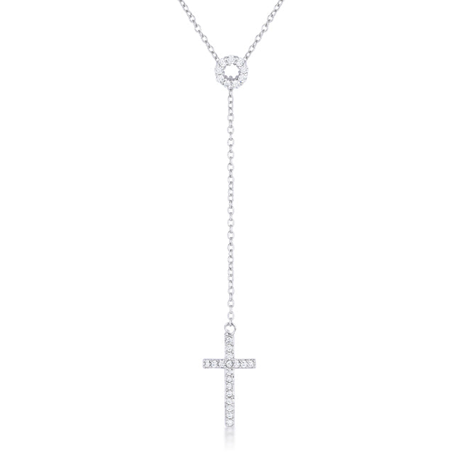 Miranda 0.3ct CZ Rhodium Classic Lariat Cross Necklace
