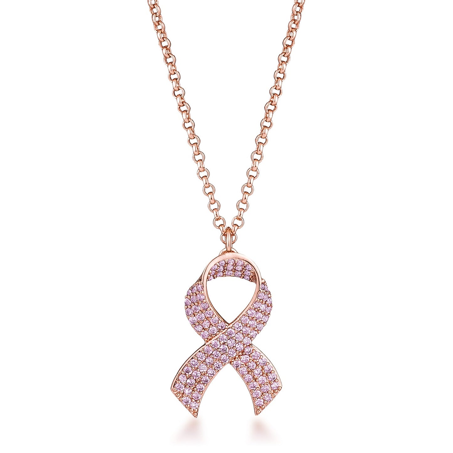 Rose Gold Plated Pink CZ Pave Ribbon Necklace