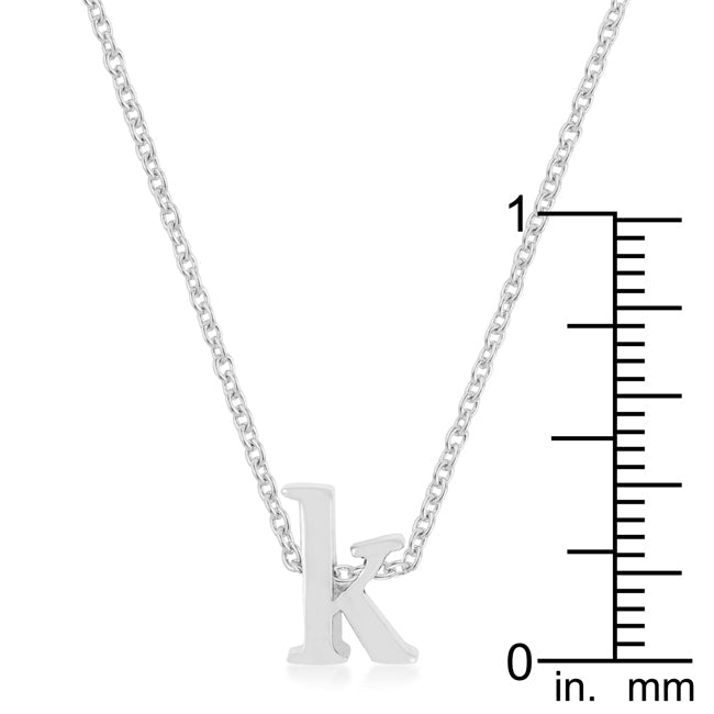 Rhodium Plated Finish Initial K Pendant