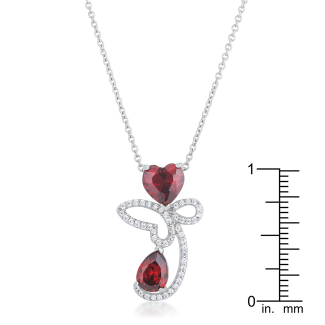 Clarise 3.2ct Garnet CZ Rhodium Abstract Heart Drop Necklace