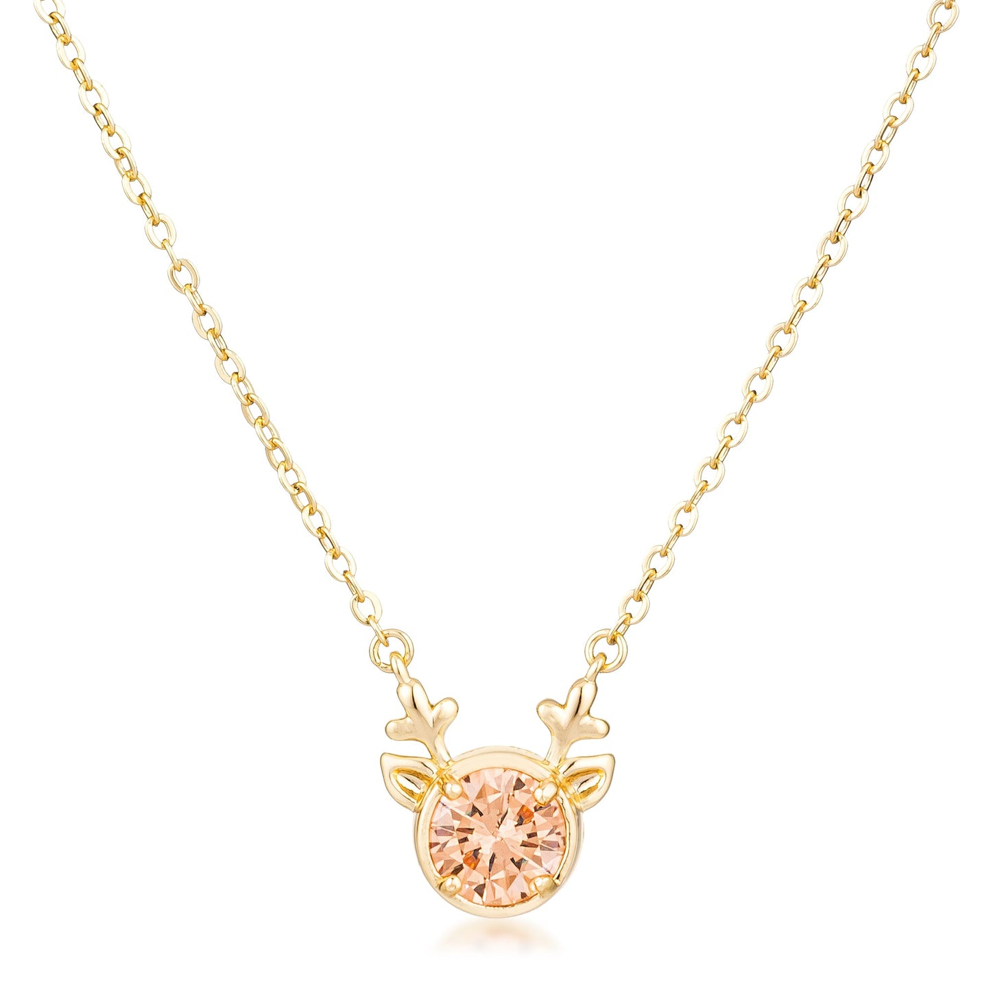 Gold Plated Reversible Champagne CZ Reindeer Pendant