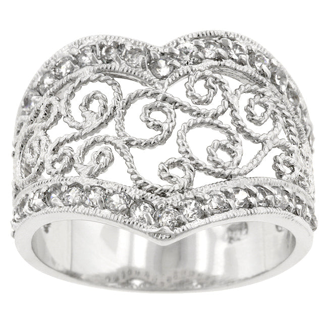 Cubic Zirconia Filigree Hearts Ring