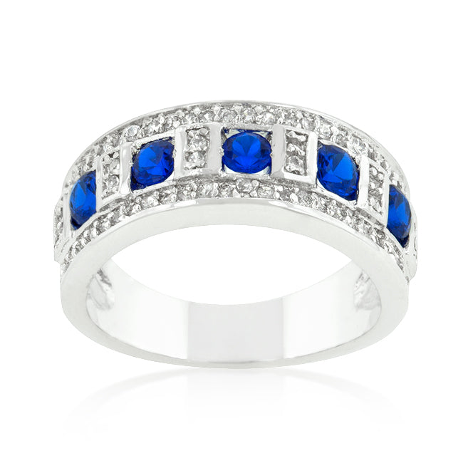 Blue and Clear Encrusted Rhodium Plated Ring