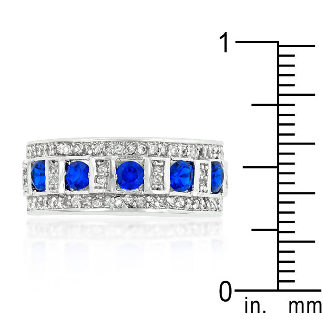 Blue and Clear Encrusted Rhodium Plated Ring
