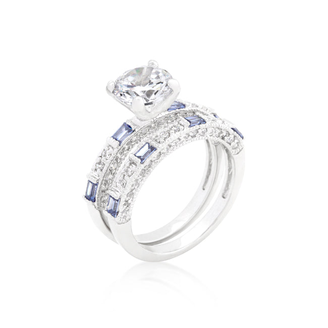 Clear and Tanzanite Cubic Zirconia Ring Set