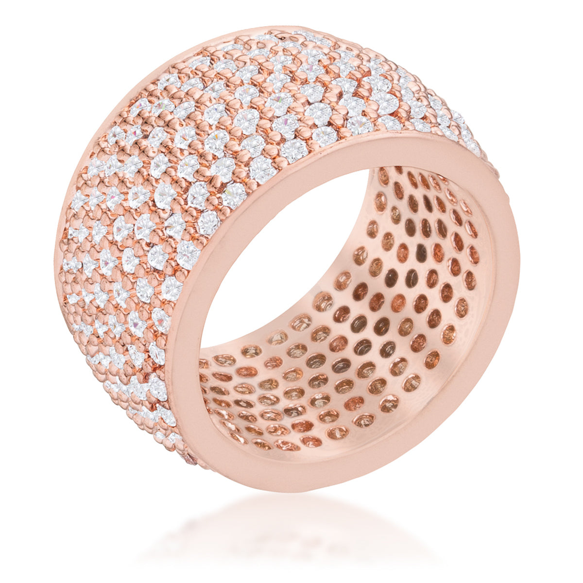 Wide Pave Cubic Zirconia Rose Gold Band Ring