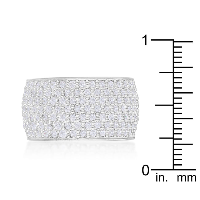 Wide Pave Cubic Zirconia Silvertone Band Ring