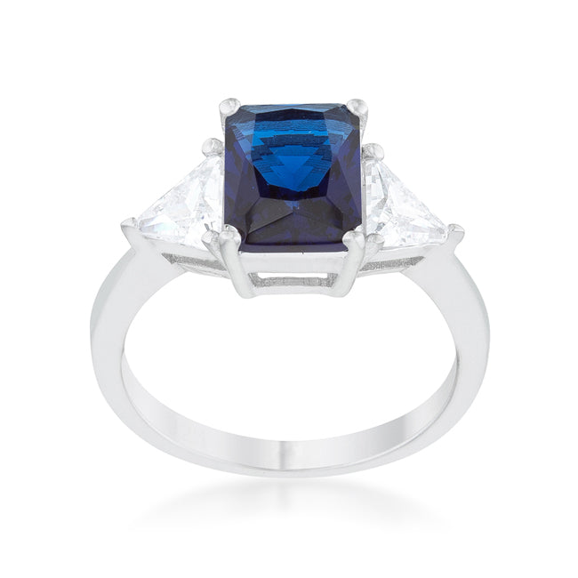 Classic Sapphire Rhodium Engagement Ring