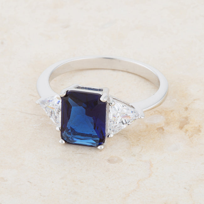 Classic Sapphire Rhodium Engagement Ring