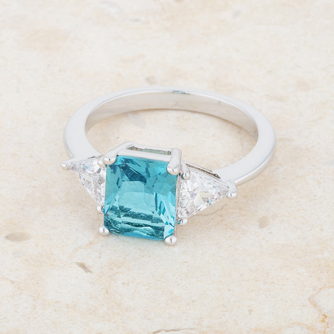 Classic Blue Topaz Rhodium Engagement Ring
