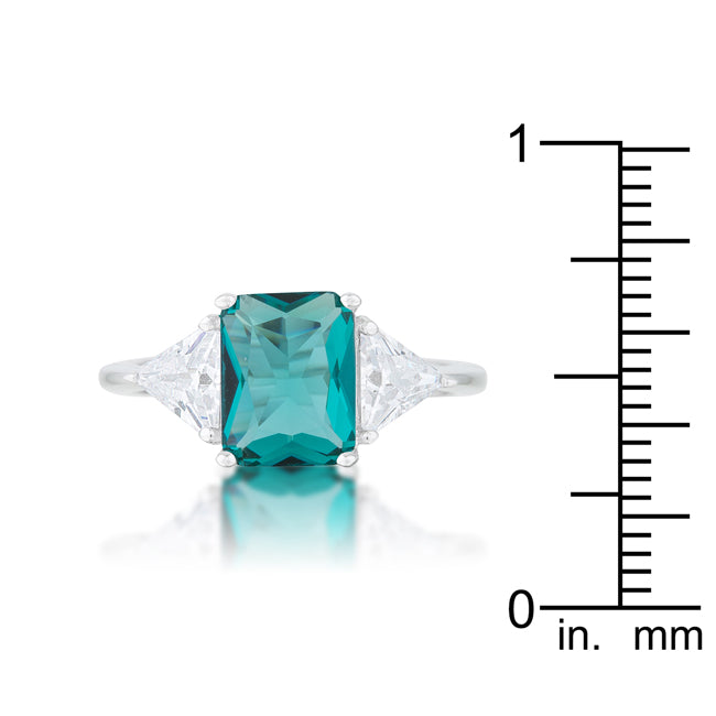 Classic Aqua Rhodium Engagement Ring