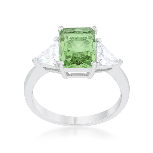 Classic Apple Green Rhodium Engagement Ring