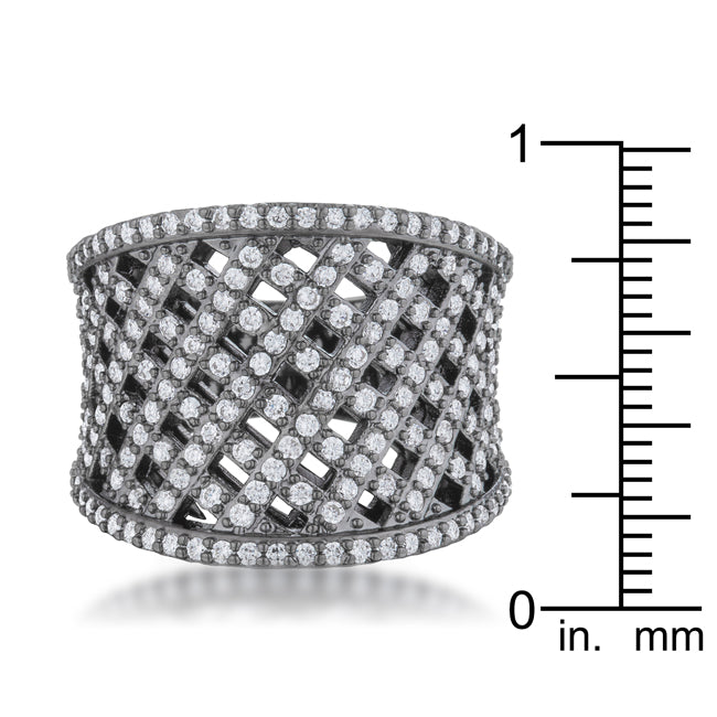 Brin 1.4ct CZ Hematite Wide Woven Style Ring