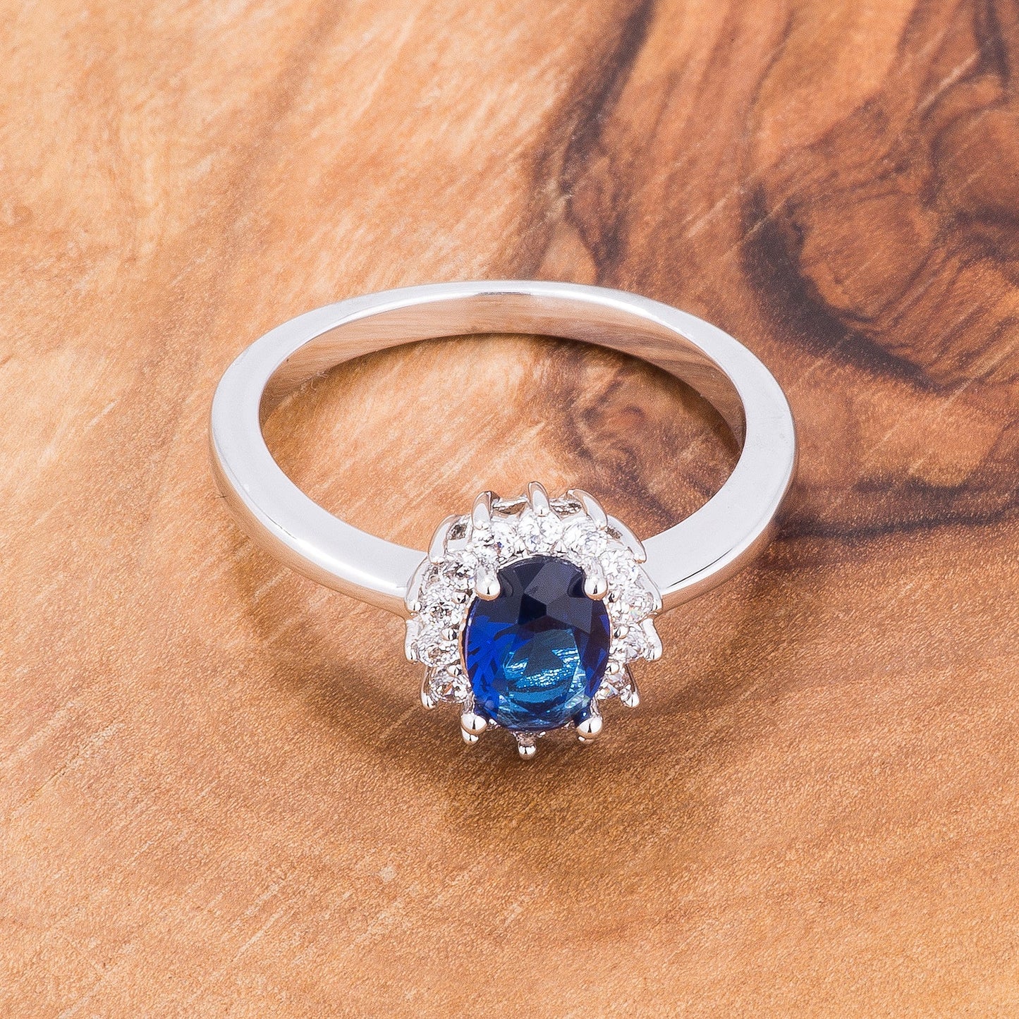 Sapphire Blue CZ Petite Oval Ring