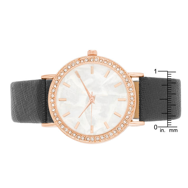 Rose Gold Shell Pearl Watch With Crystals