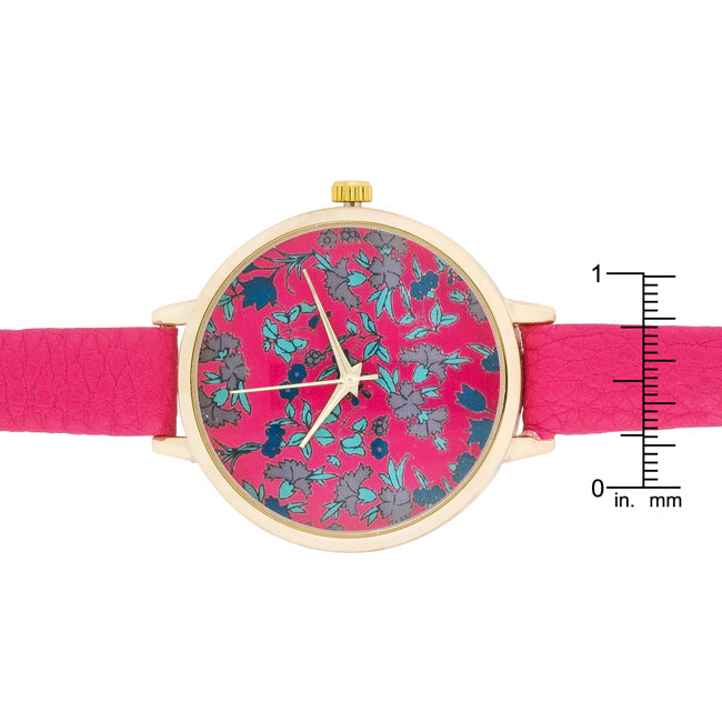 Gold Watch With Floral Print Dial