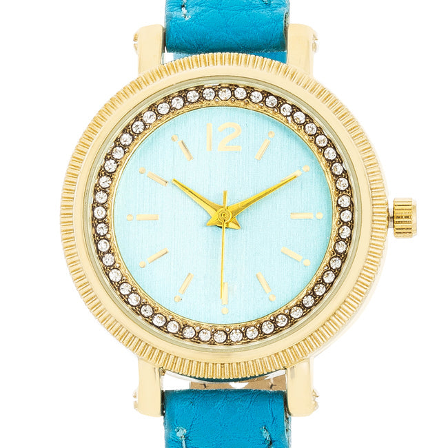 Georgia Gold Crystal Watch With Turquoise Leather Strap